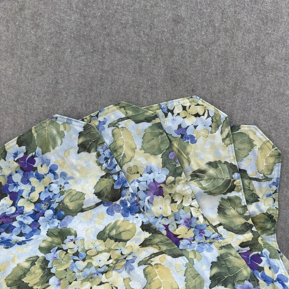 VTG Placemats Set of 4 OS Blue Green Hydrangea Floral Clipped Corner